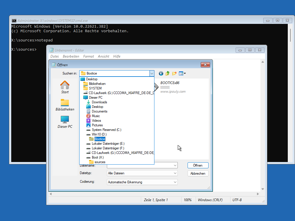 Den Datei öffnen Dialog wählen. Das ist fast ein Explorer. Dateityp auf "Alle Dateien" umstellen.