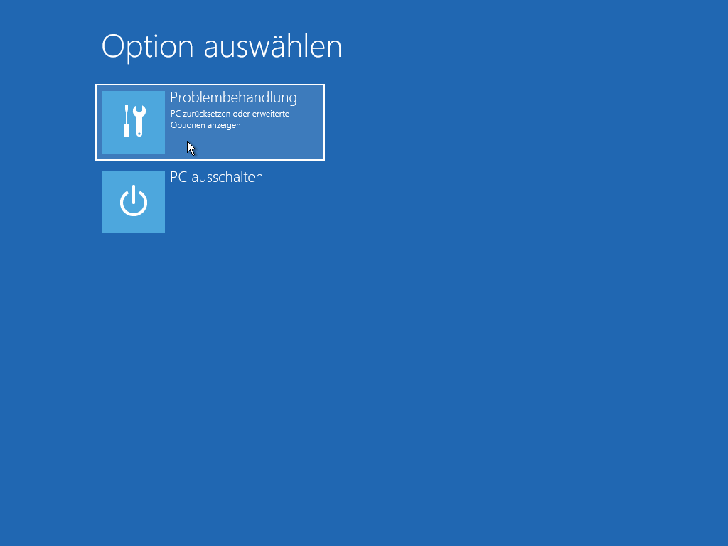 "Problembehandlung" auswählen